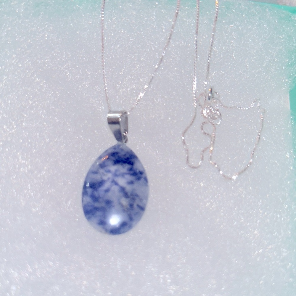 Blue and White Sodalite Sterling Silver Necklace 18”